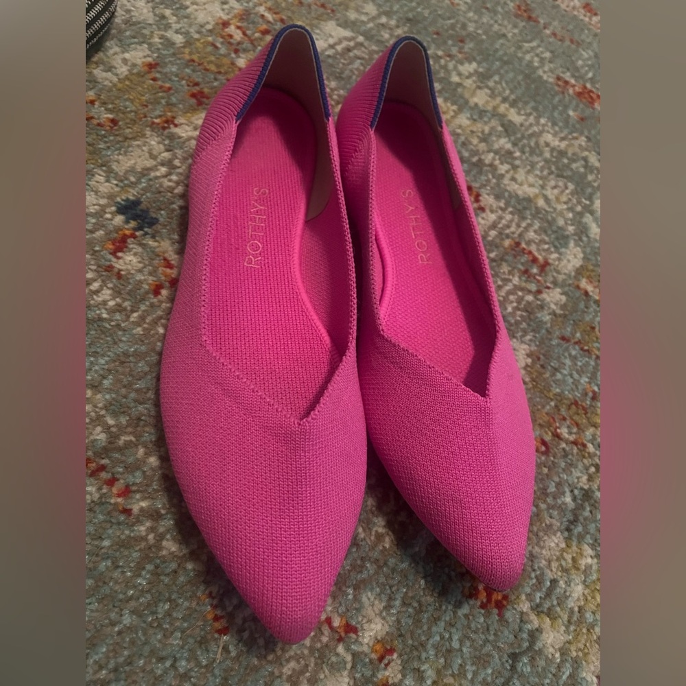 Rothy's Bright Pink Knit Pointed Toe Flats - Picture 2 of 15